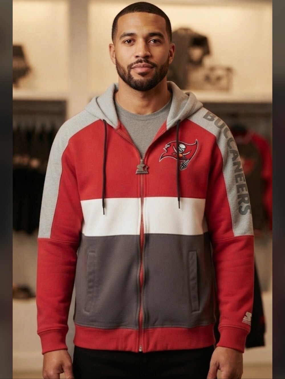 Starter Men'sTampa Bay Buccaneers Playoffs Color Block Full-Zip Hoodie
